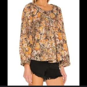 Free People Cool Meadow Floral Printed Top Size Medium Button Front Floral